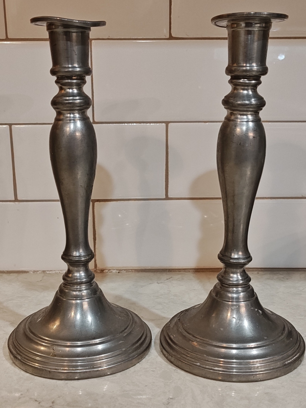 Vintage Queen Art  Pewter Candlesticks (2)